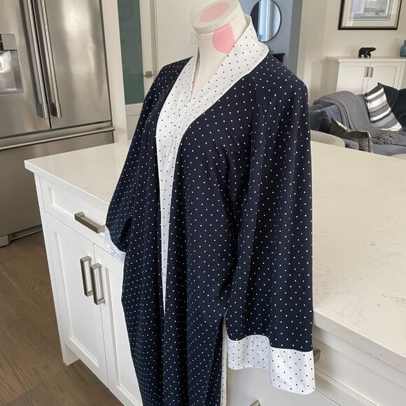 FN by Flora Nikrooz 2 pce Lounging Robe & Pants Polka Dot Print Navy White Sz L - Picture 4 of 15